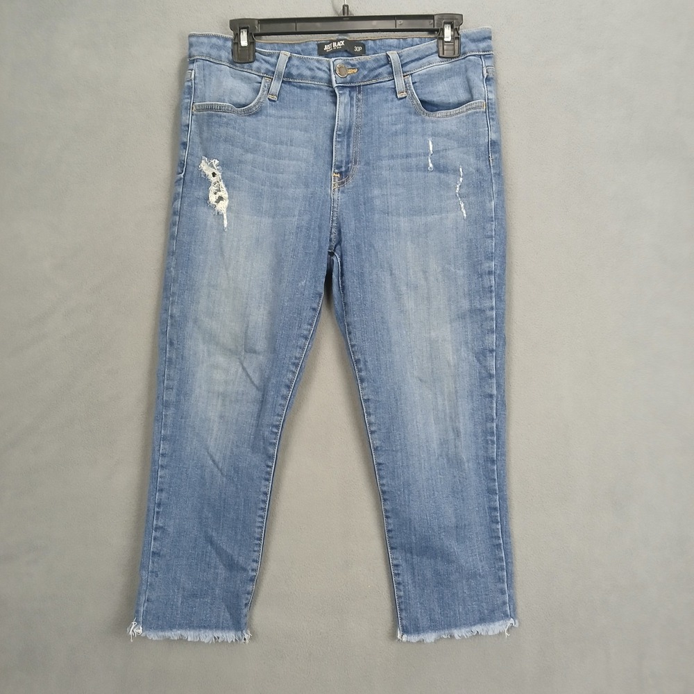 Just Black Jeans‎ Womens 30P Blue Denim Cotton Distressed Straight Leg Raw Hem
